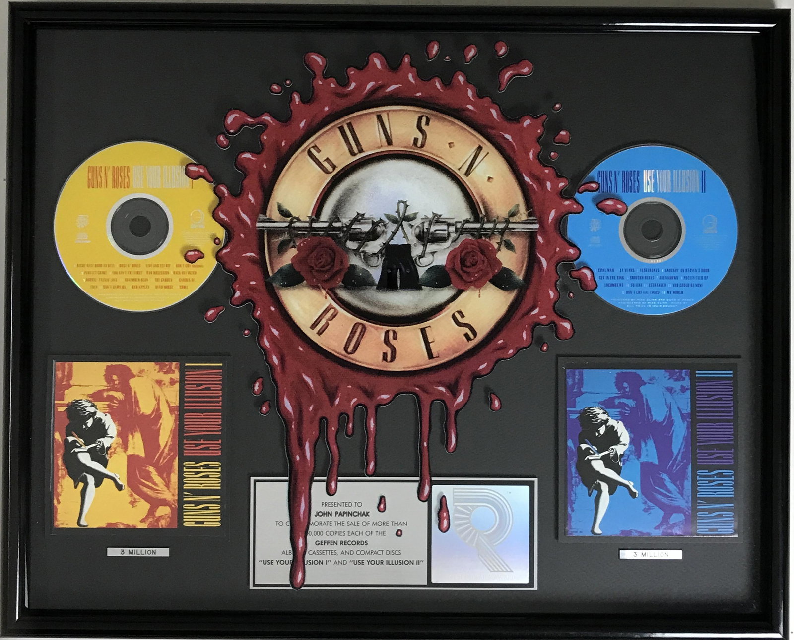 Guns N' Roses Use Your Illusion I & II RIAA 3x Multi-Platinum Award: Guns N' Roses RIAA 3x Multi-Platinum combo album award for Use Your Illusion I & Use Your Illusion II, which were released jointly on Sept. 17, 1991. The albums were certified 3x Multi-Platinum by