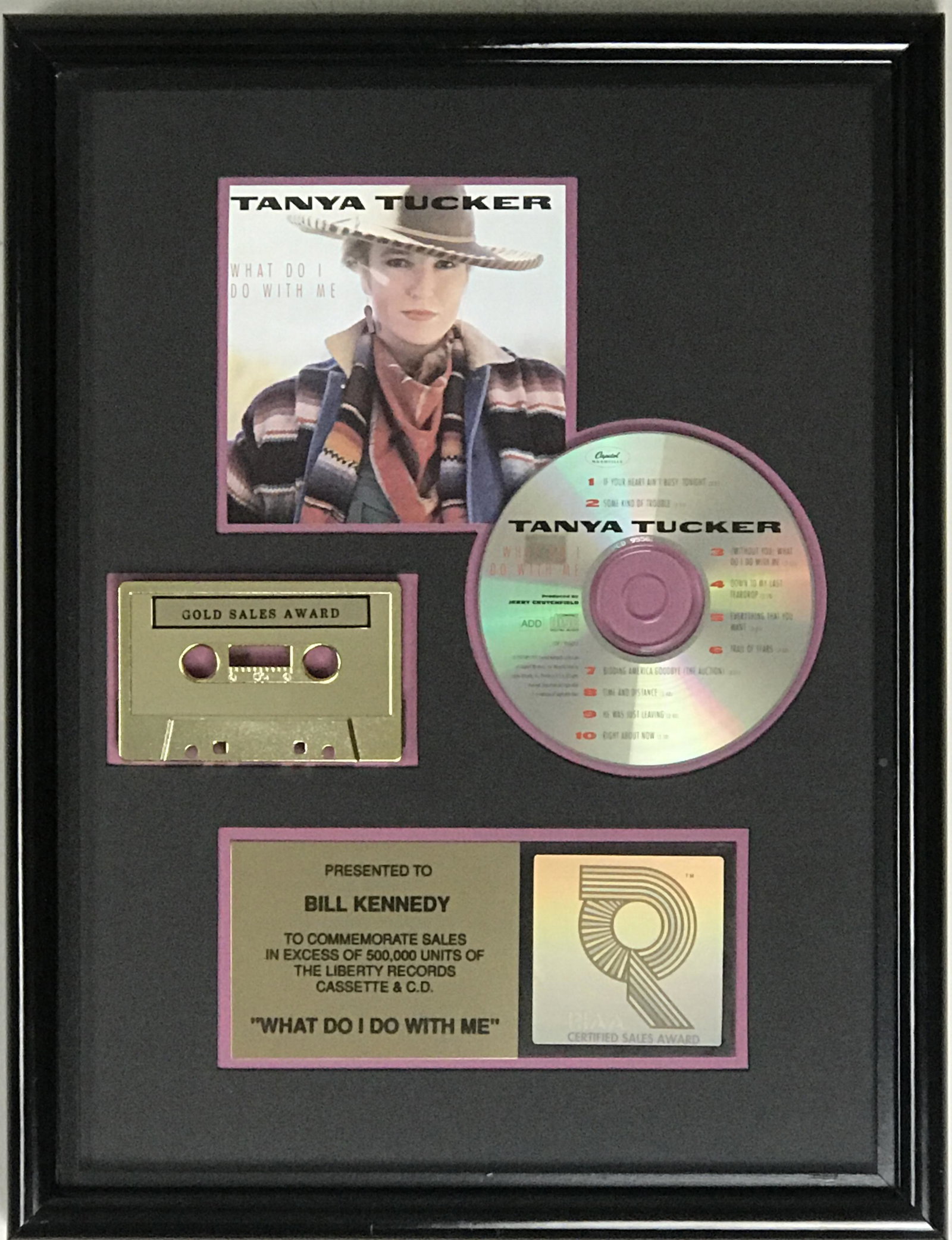 Tanya Tucker What Do I Do with Me RIAA Gold Award: RIAA Gold award for Tanya Tucker What Do I Do with Me, which was released on June 24, 1991. It was certified Gold by the RIAA on Dec. 20, 1991 for 500,000 copies sold, which this