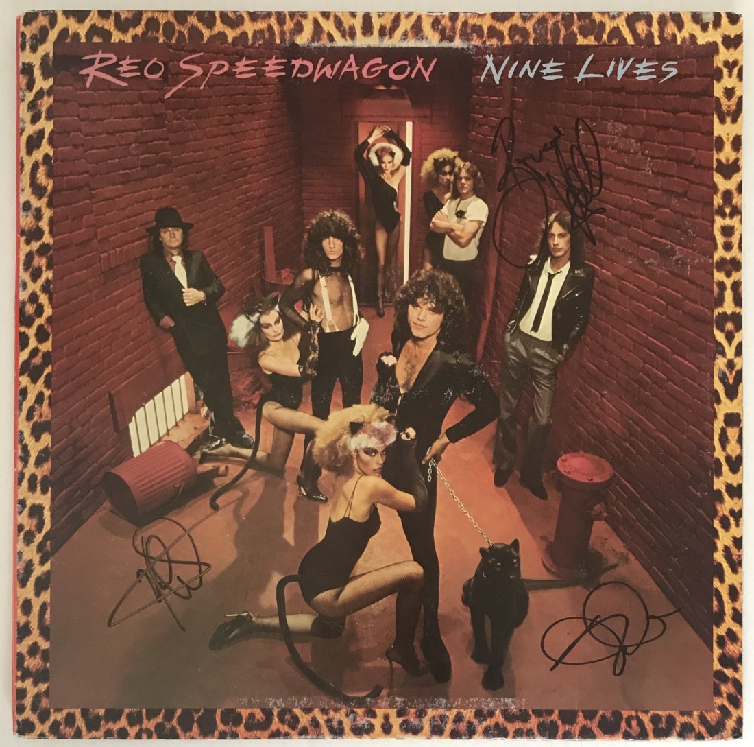 REO Speedwagon 9 Lives LP signed by Cronin, Doughty, Hall (1 of 6)