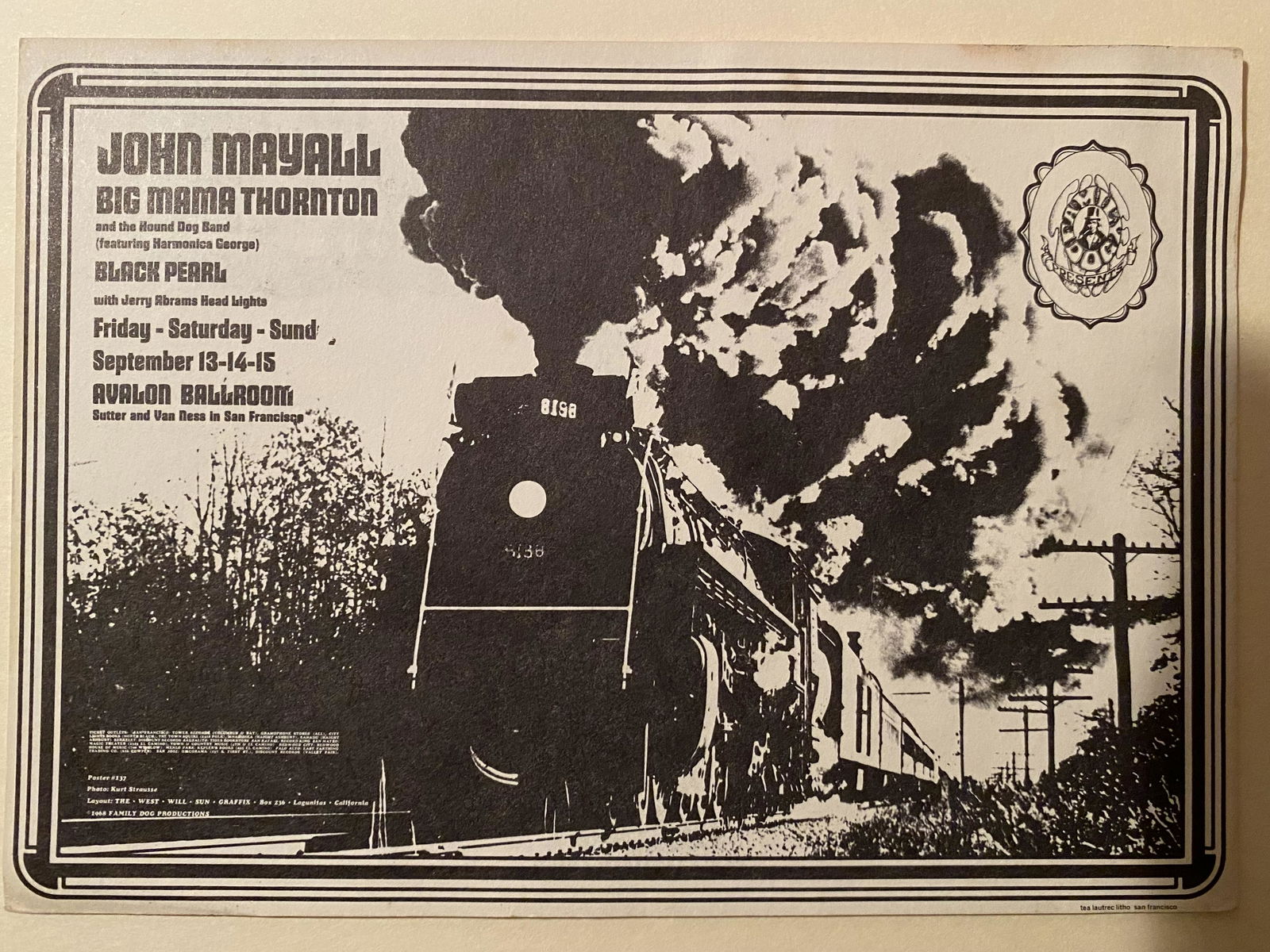 Avalon Ballroom Handbill 9/13-15 1968 FD-137 (1 of 2)