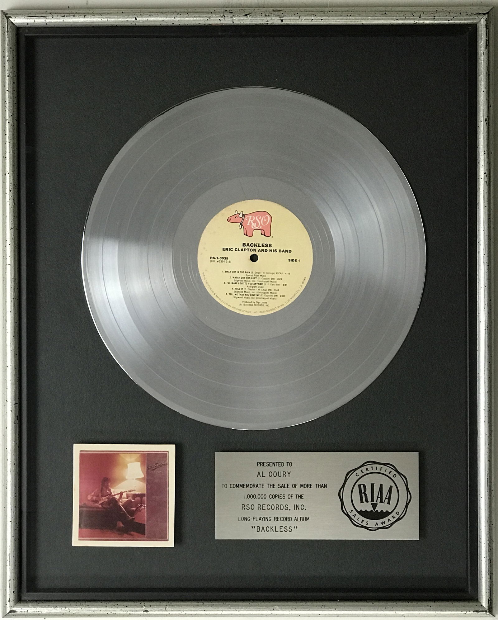 Eric Clapton Backless RIAA Platinum Album Award (1 of 6)