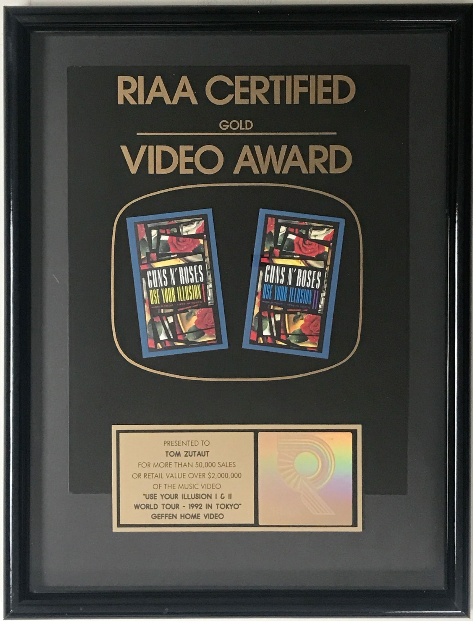 Guns N' Roses Use Your Illusion I & II RIAA Gold Music Video Award (1 of 5)