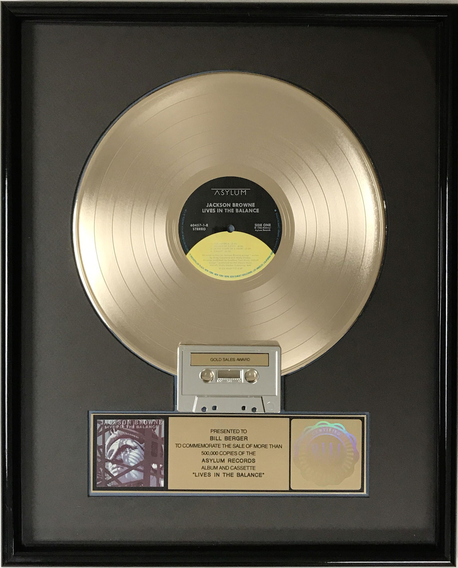 Jackson Browne Lives In The Balance RIAA Gold LP Award (1 of 6)