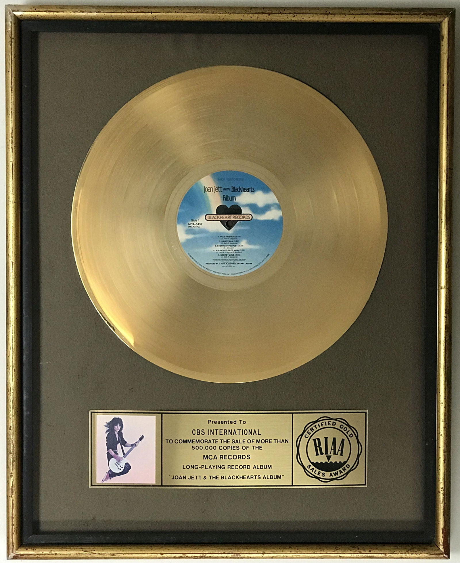 Joan Jett & the Blackhearts 'Album' (1983) RIAA Gold (1 of 6)