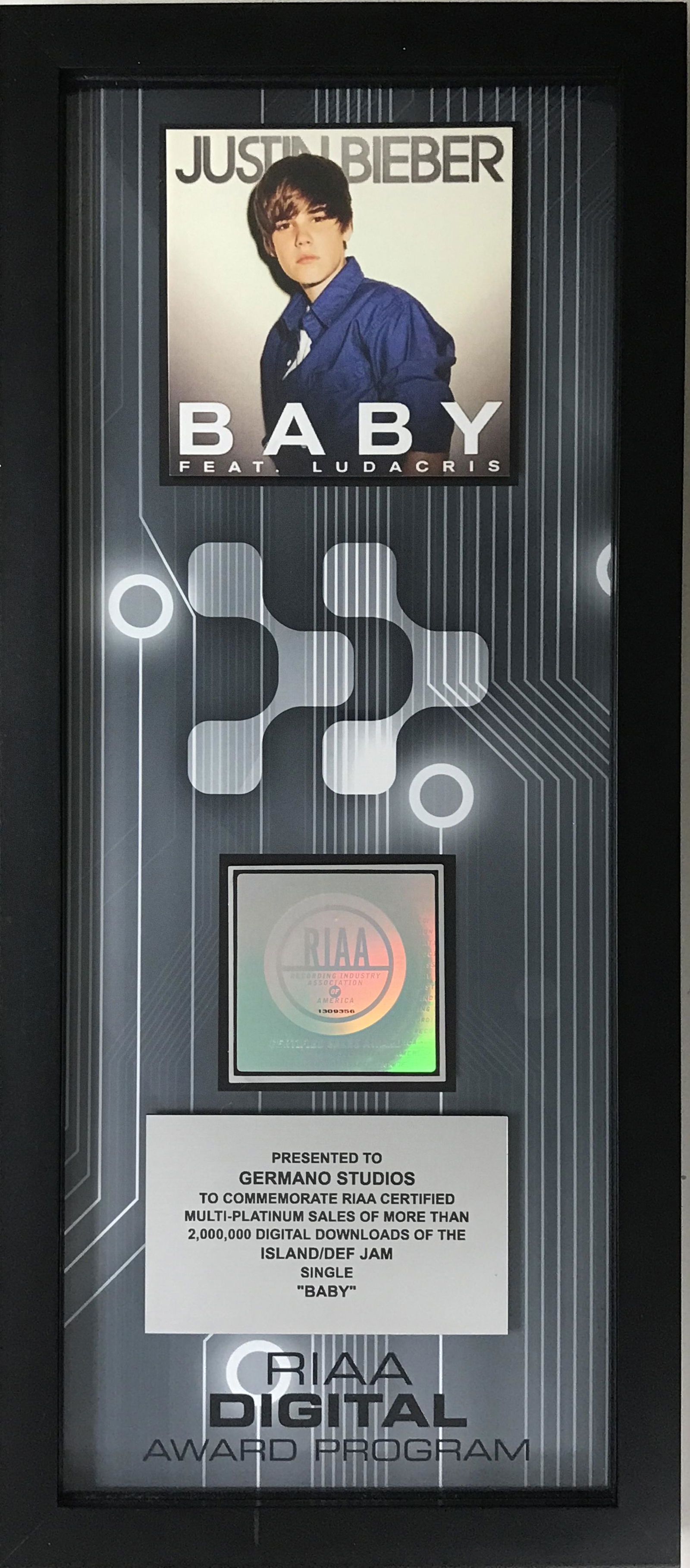 Justin Bieber ft. Ludacris "Baby" RIAA Digital Single Award (1 of 5)