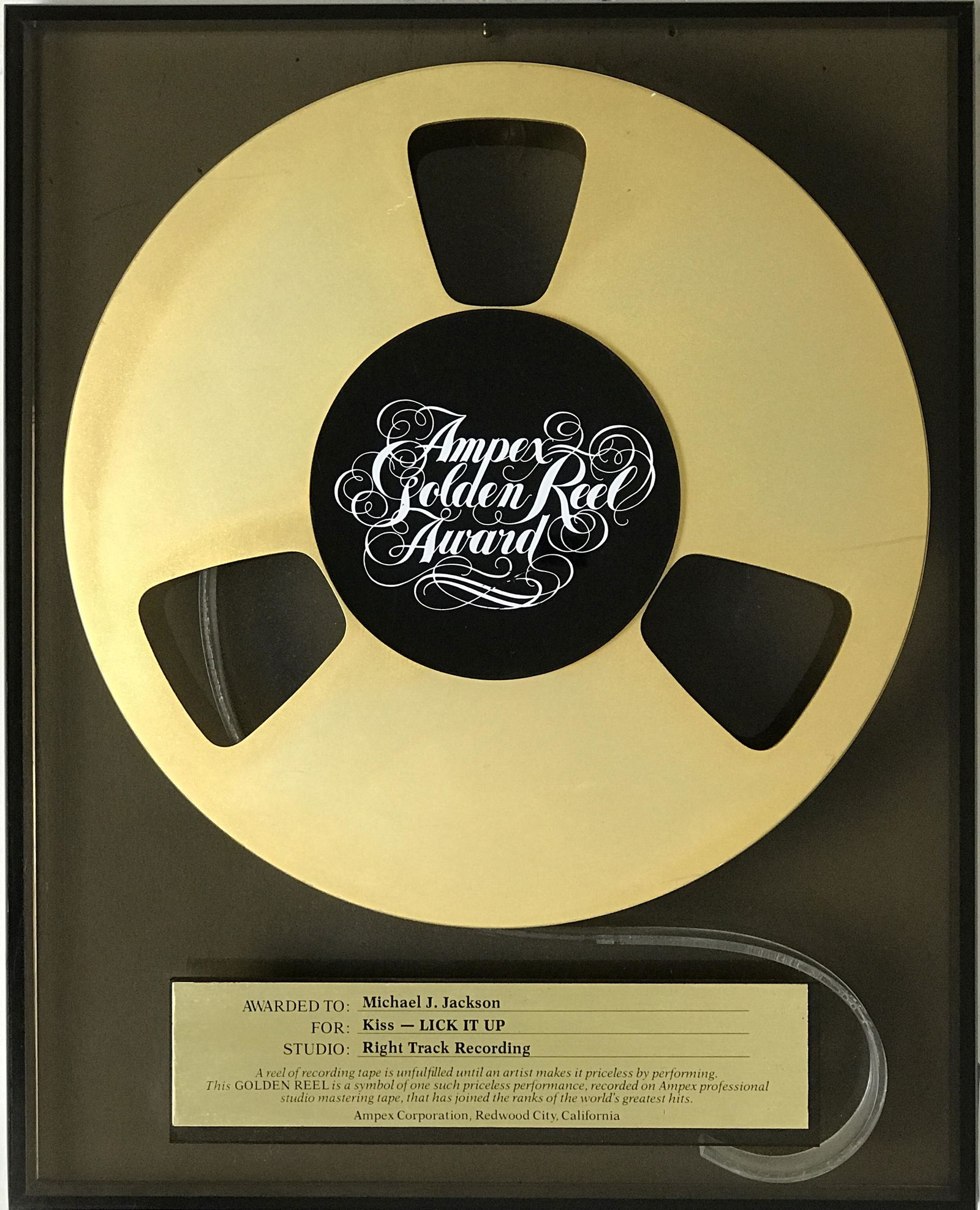 KISS Lick It Up album Ampex Golden Reel Award (1 of 4)
