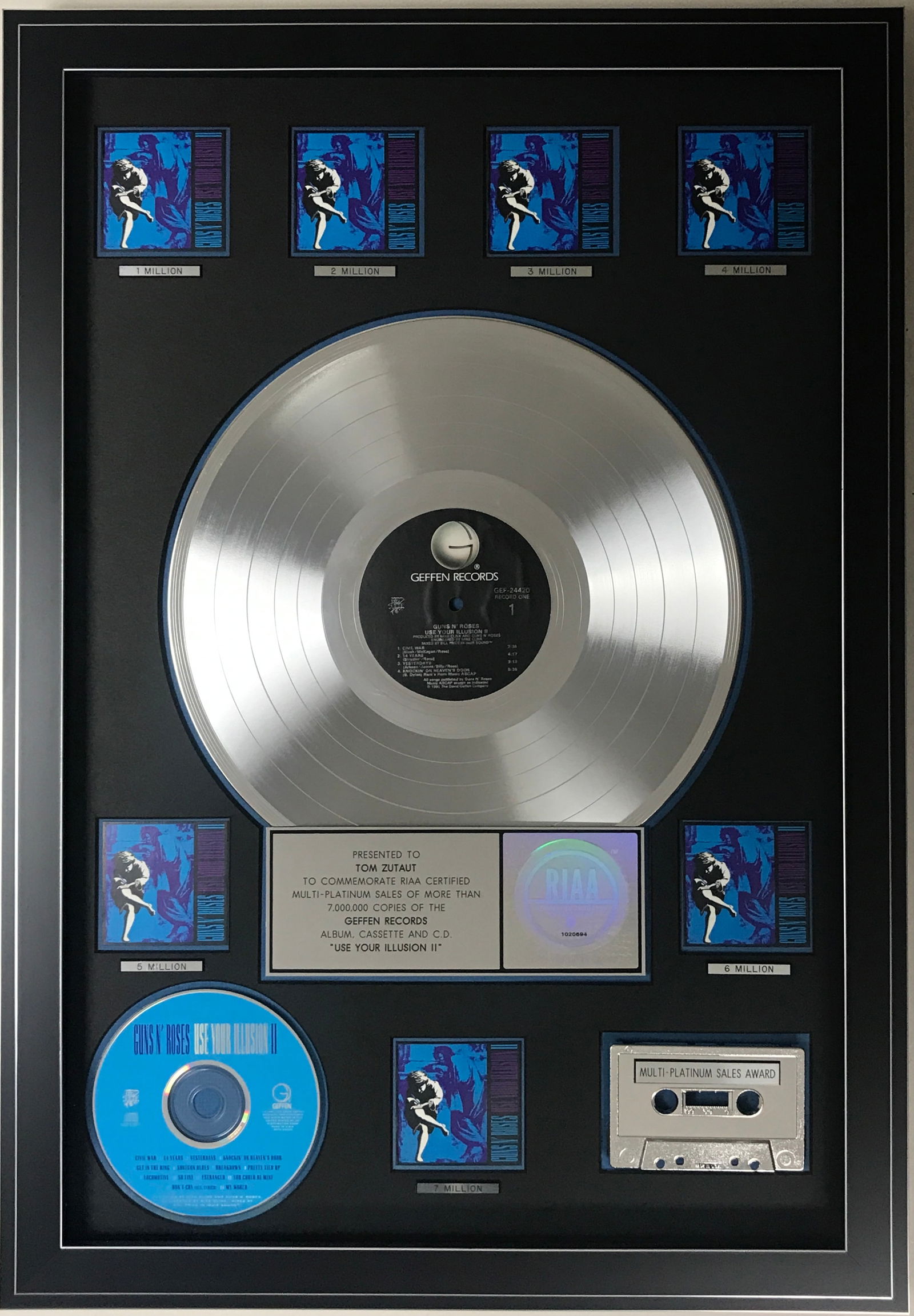 Guns N' Roses Use Your Illusion II RIAA 7x Multi-Platinum Award: Guns N' Roses RIAA 7x Multi-Platinum album award for Use Your Illusion II, which was released jointly with Use Your Illusion I on Sept. 17, 1991. The album was certified 7x Multi-Platinum by the RIAA