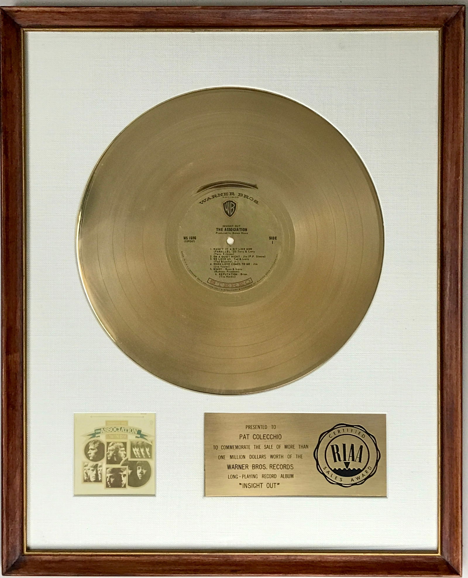 The Association Insight Out White Matte RIAA Gold Album Award - RARE (1 of 5)