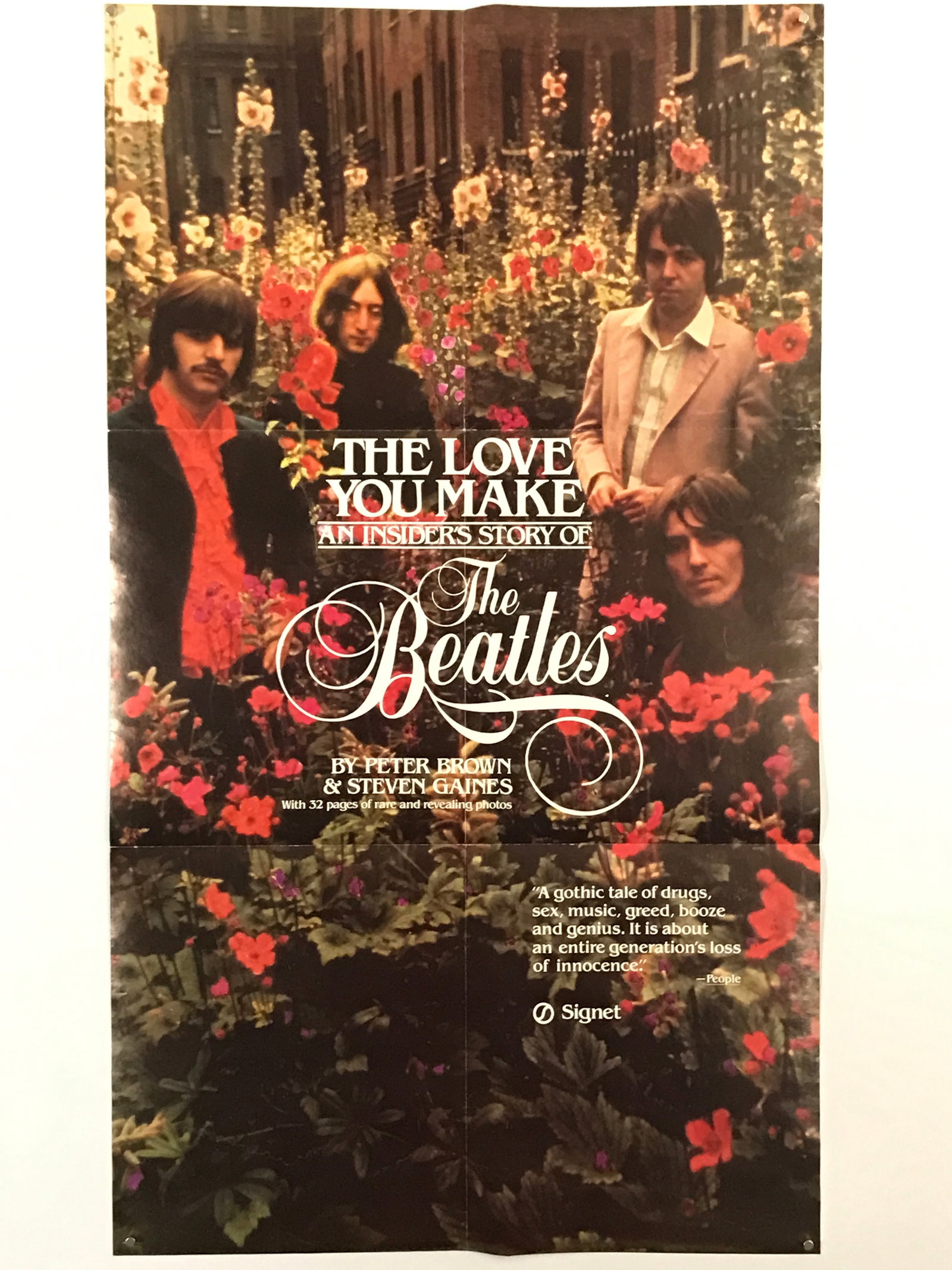 Beatles The Love You Make 1983 Fold Out Poster: Original 1983 Beatles Poster. Advertising the Beatles The Love You Make Insider Story. Poster is in Very Good condition light edge wear (see photos). Poster measures approx. 29" x 17". Features: