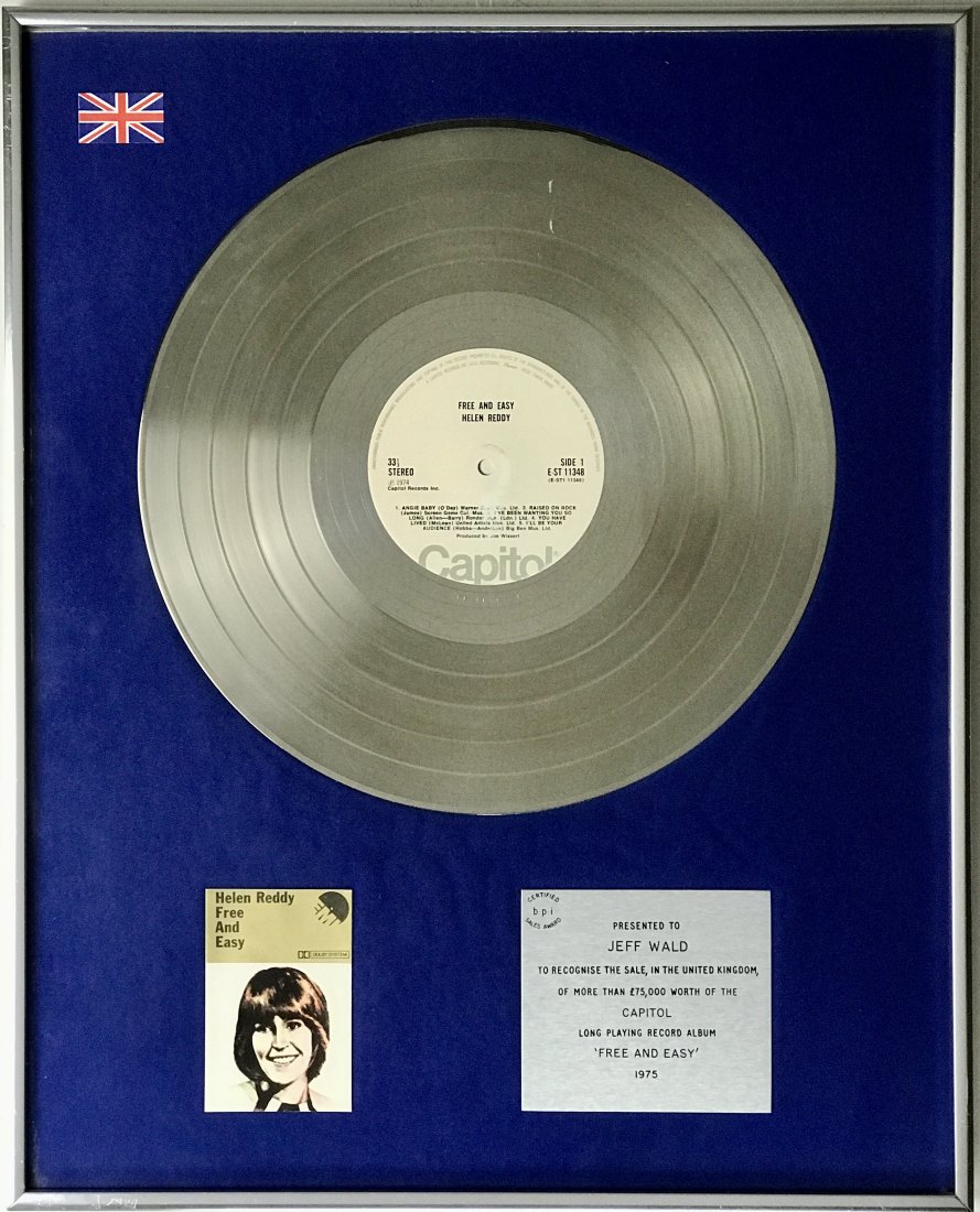 Helen Reddy Free And Easy BPI 1975 Silver LP Award (1 of 5)