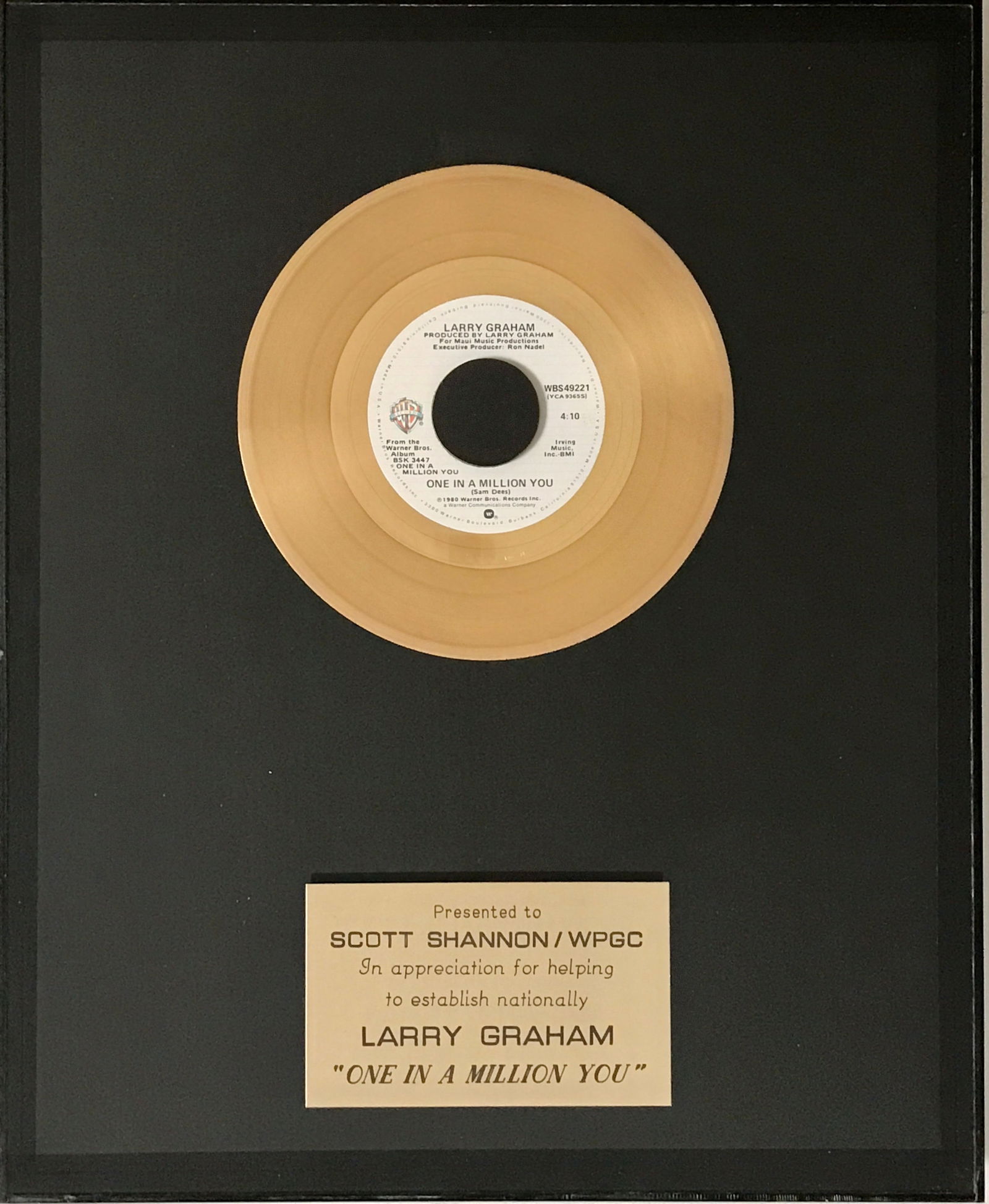 Larry Graham "One In A Million You" 1980 WB Award (1 of 7)