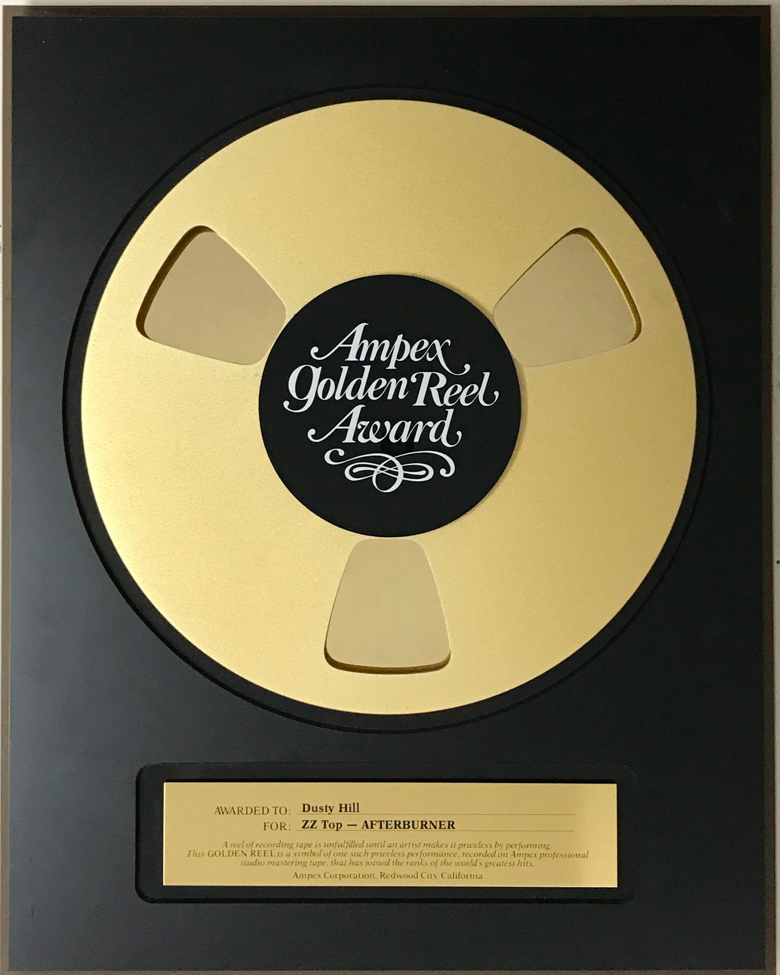 ZZ Top Afterburner album Ampex Award to Dusty Hill - RARE (1 of 4)