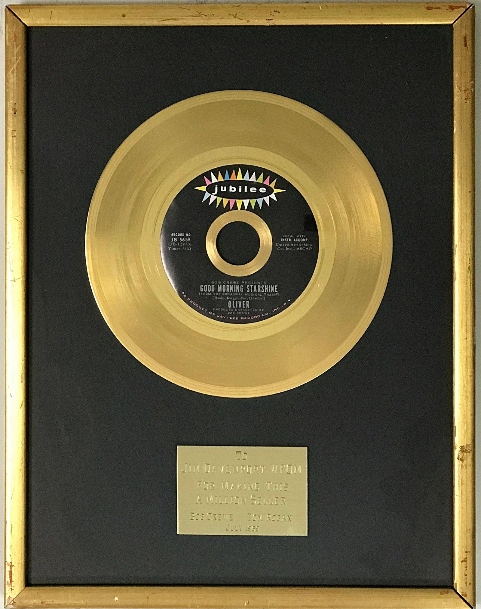 Oliver "Good Morning Starshine" (from Hair) 1969 award (1 of 5)