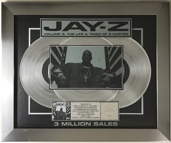 Jay-Z Vol. 3: The Life & Times of S Carter RIAA 3x Multi-Platinum Album Award