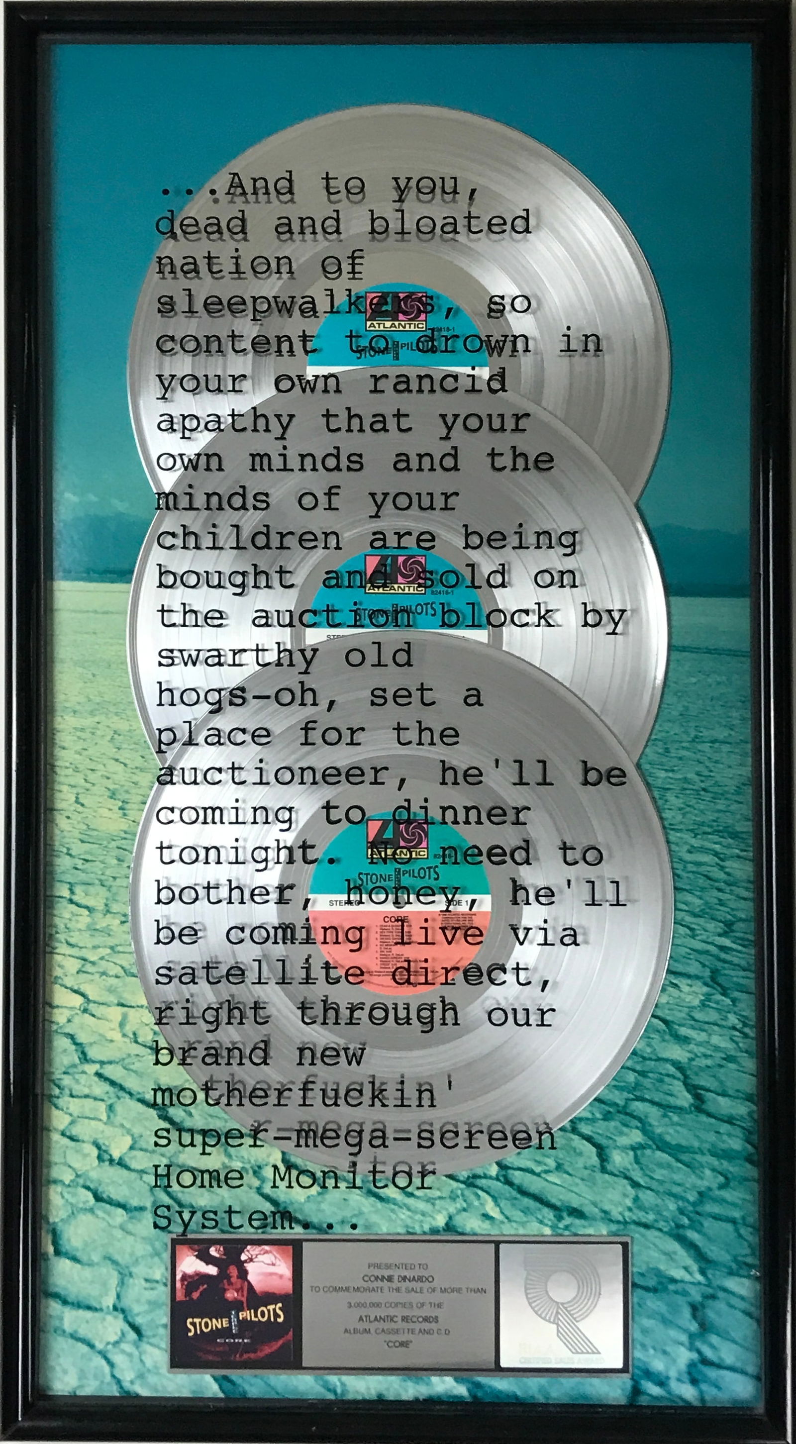 Stone Temple Pilots Core RIAA 3x Multi-Platinum Album Award (1 of 7)