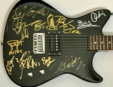 Billy Gibbons, Rick Nielsen, Kip Winger, Bruce Kulick +7 80s Rock Icons Signed Guitar