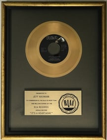 Bonnie Tyler "It's A Heartache" RIAA Gold 45 Single Award