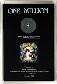 Def Leppard Hysteria CRIA Diamond Award - RARE