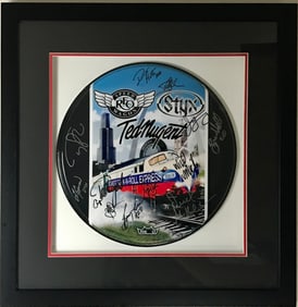 R.E.O. Speedwagon, Styx, Ted Nugent Signed Drumhead w/BAS LOA