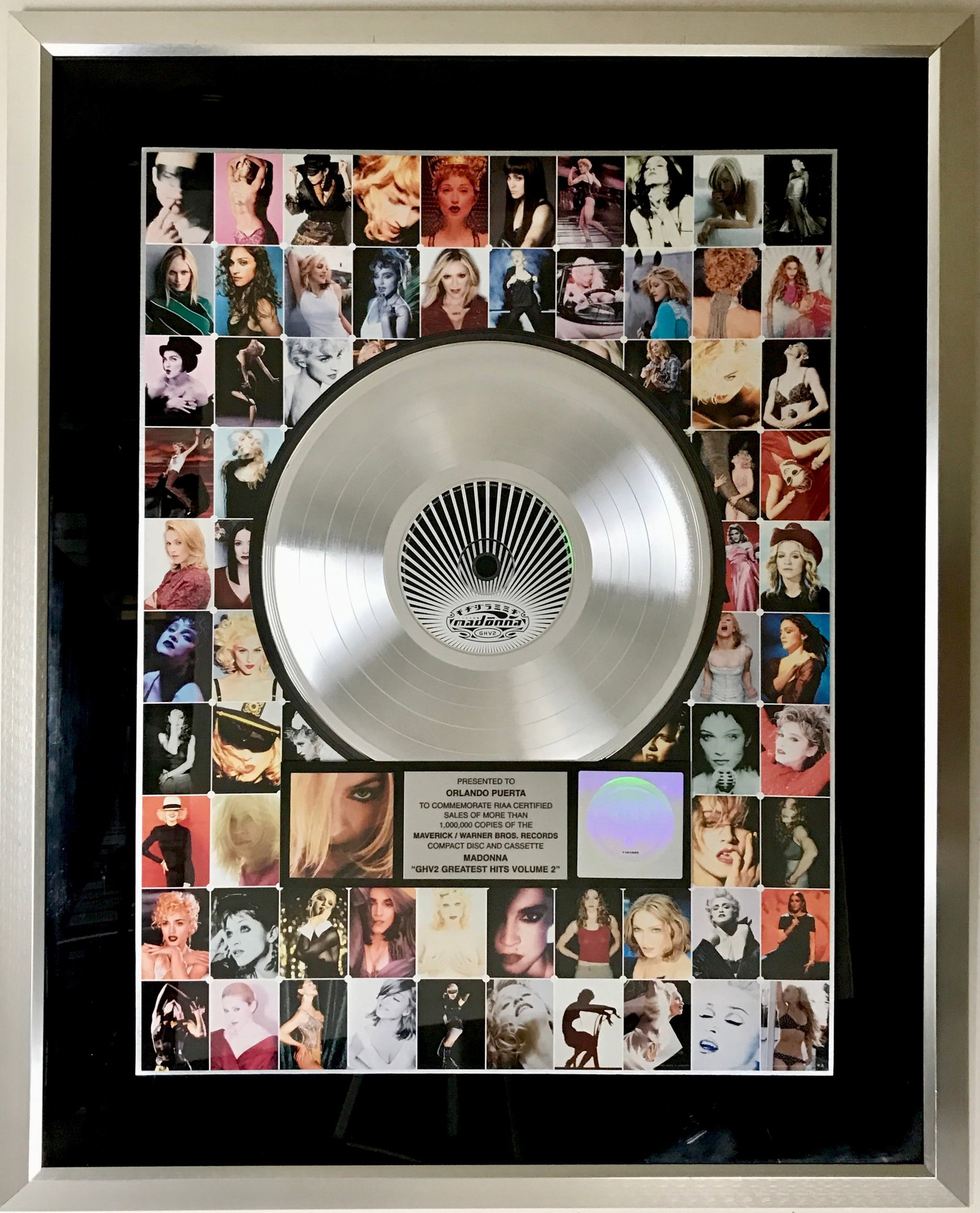 Madonna GH V2 RIAA Platinum Album Award: Madonna GH V2 RIAA 3x Multi-Platinum Album Award. The album was released on November 12, 2001 and was quickly certified Platinum on Dec. 12, 2001 by the RIAA. The second greatest hits album by Madonna