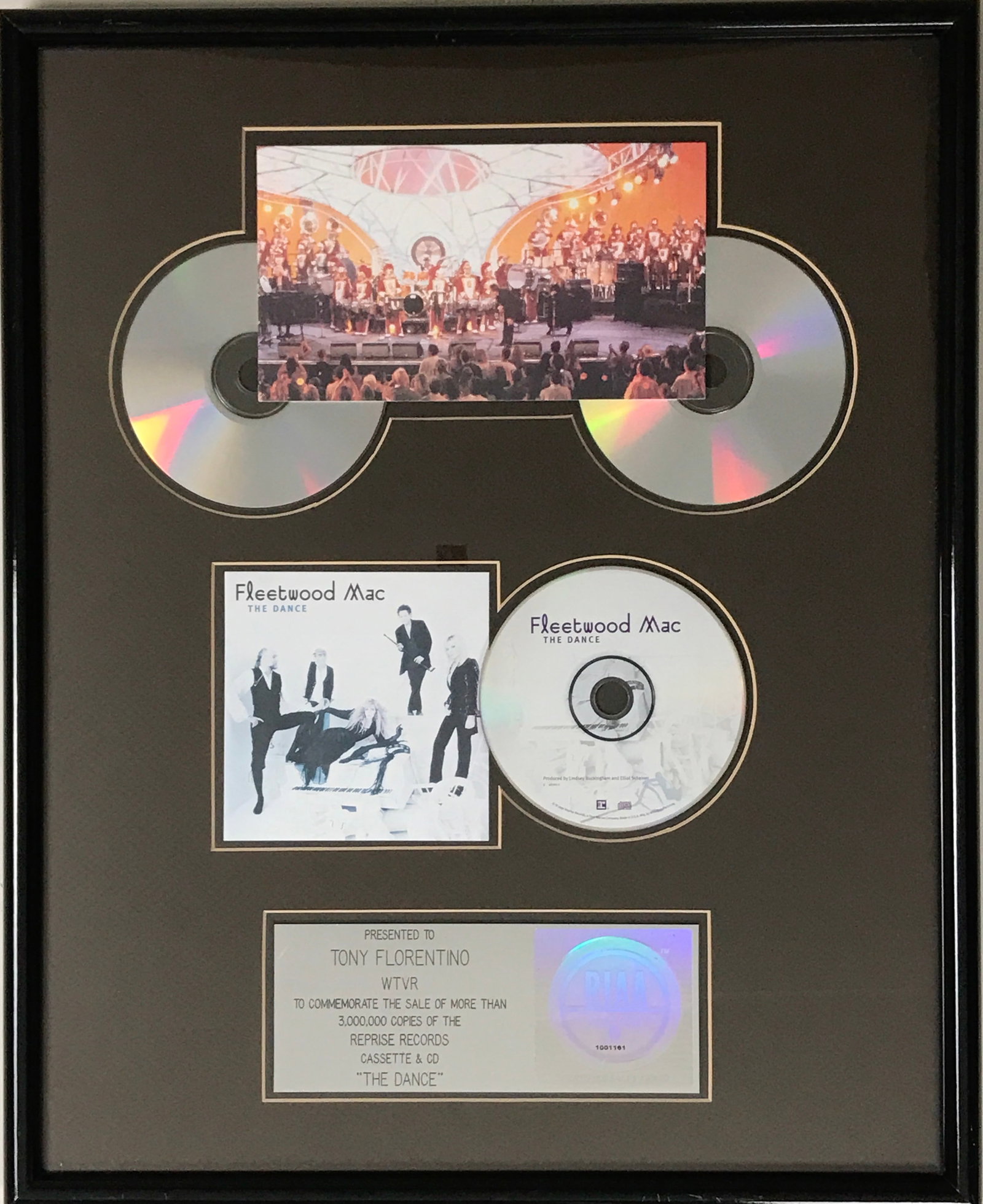 Fleetwood Mac The Dance RIAA 3x Multi-Platinum Album Award: RIAA 3x Multi-Platinum Album Award for Fleetwood Mac album The Dance. The album was released on August 19, 1997 and was certified 3x Multi-Platinum by the RIAA for three million sold on June 27, 1998.