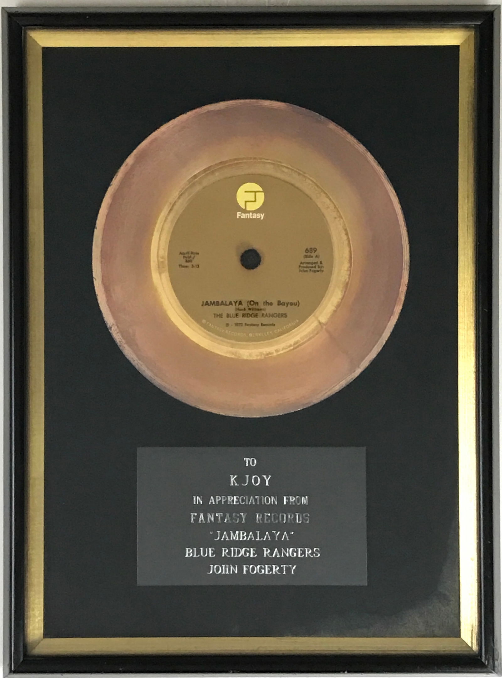 Blue Ridge Rangers (John Fogerty) "Jambalaya" 1973 Fantasy Records Award (1 of 7)