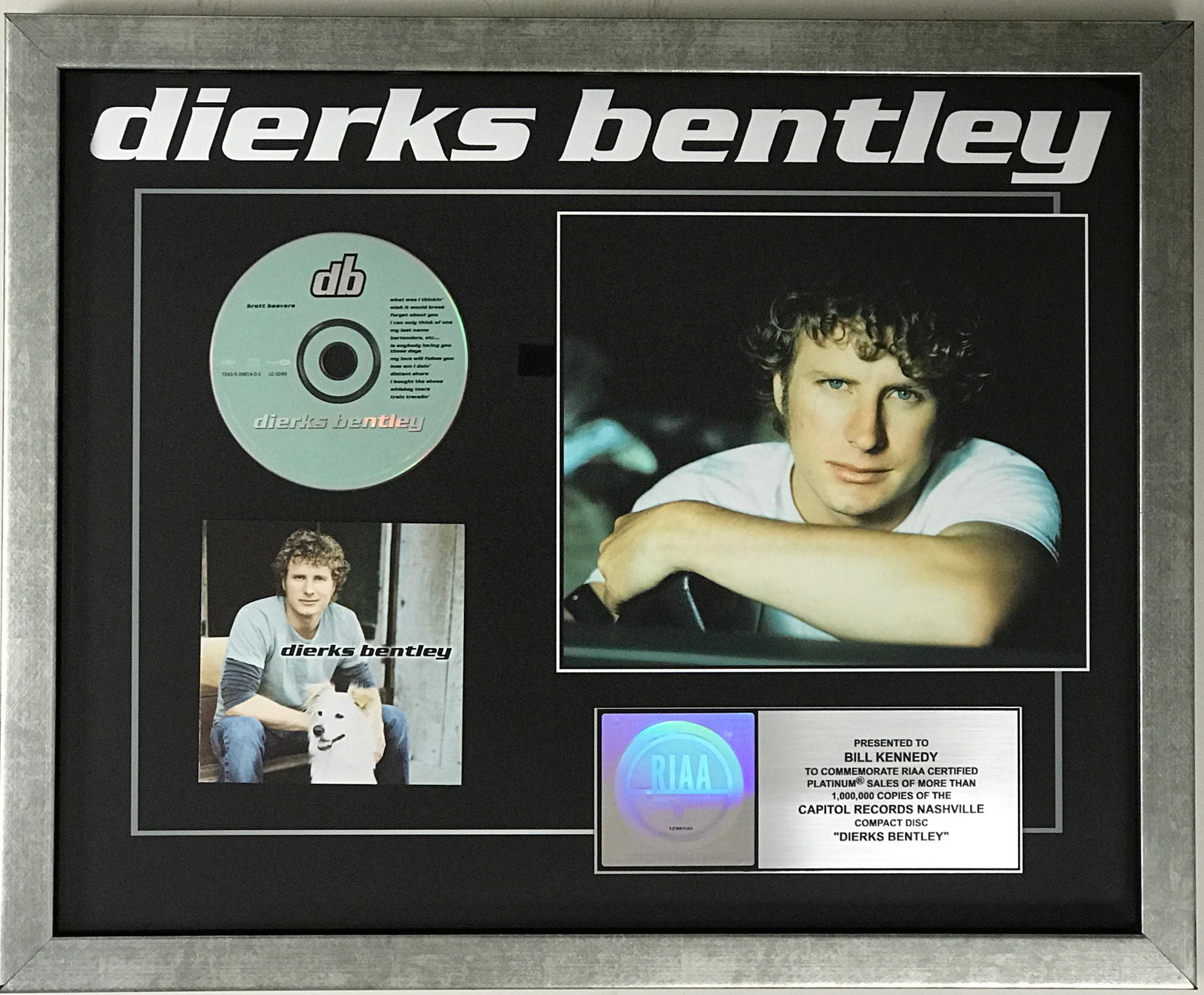 Dierks Bentley debut RIAA Platinum Album Award: RIAA Platinum Album Award for Dierks Bentley's self-titled debut album. It was released on Aug. 19, 2003 and by Mar. 15, 2005 was certified Platinum by the RIAA. The album produced&nbs
