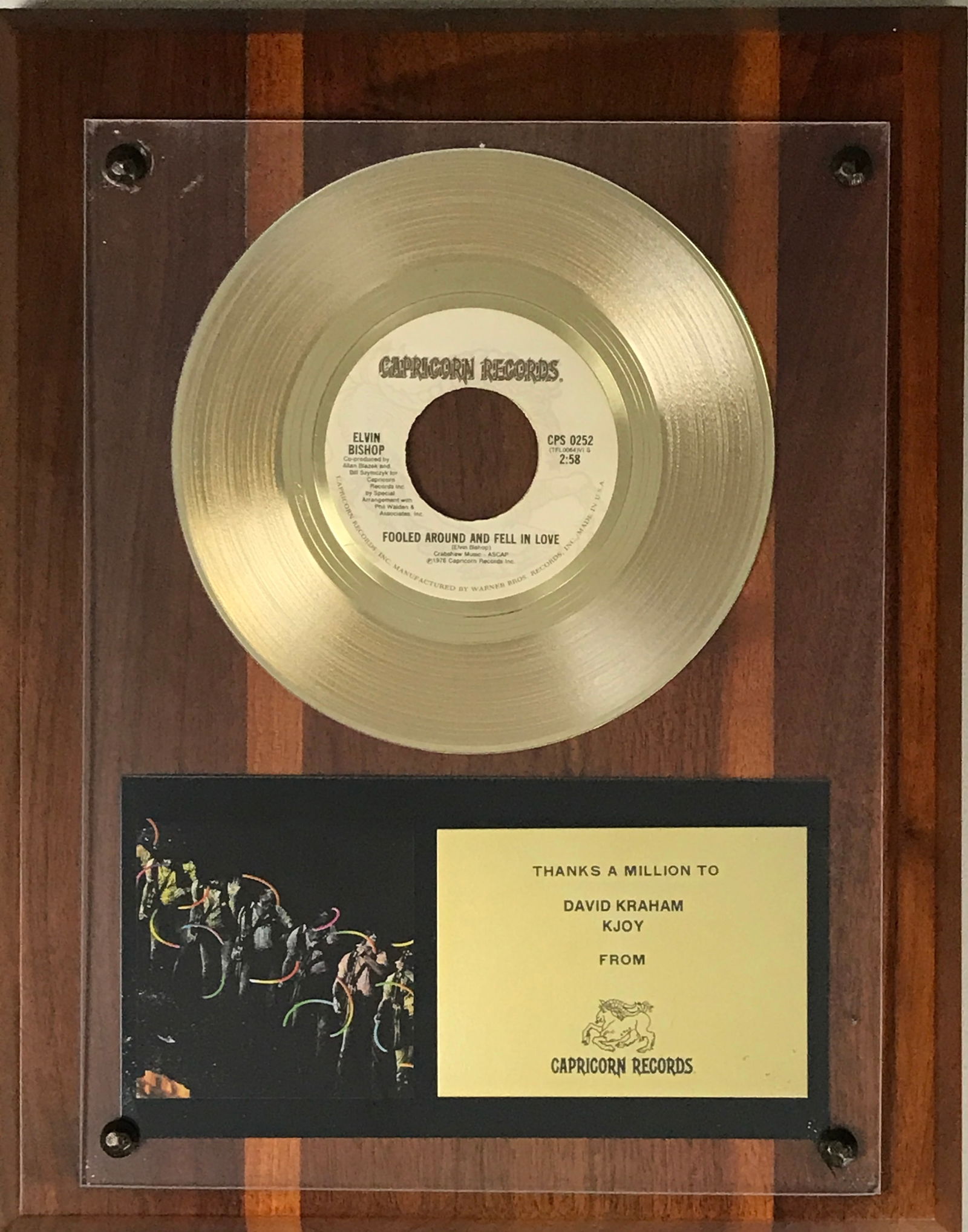 Elvin Bishop "Fooled Around And Fell In Love" 1976 Capricorn Records Award (1 of 8)
