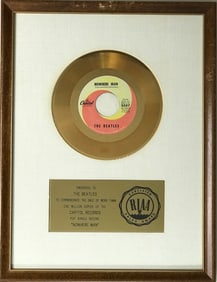 Beatles "Nowhere Man" RIAA Gold 45 Award presented to The Beatles- RARE