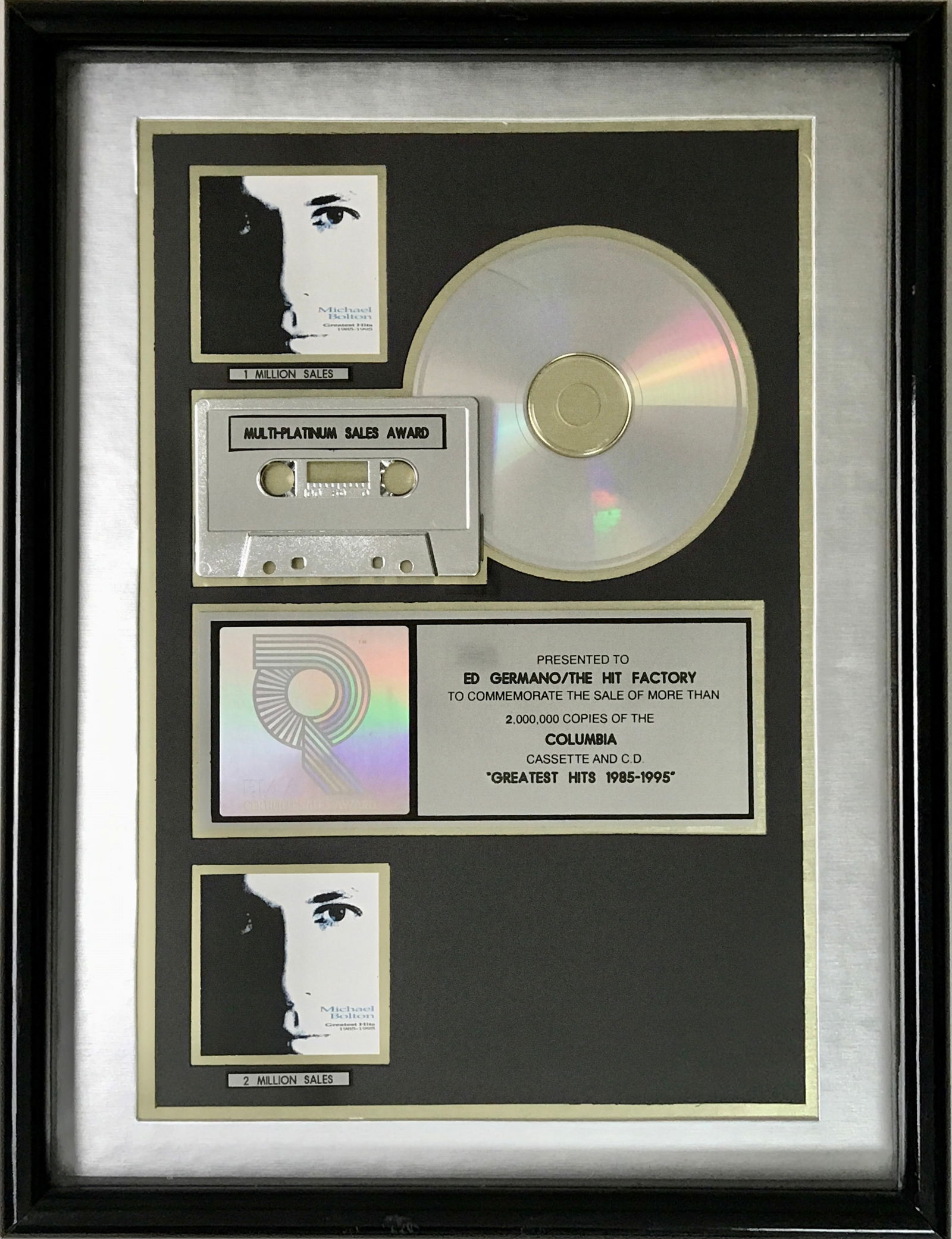Michael Bolton Greatest '85-'95 RIAA 2x Multi-Platinum Album Award (1 of 4)