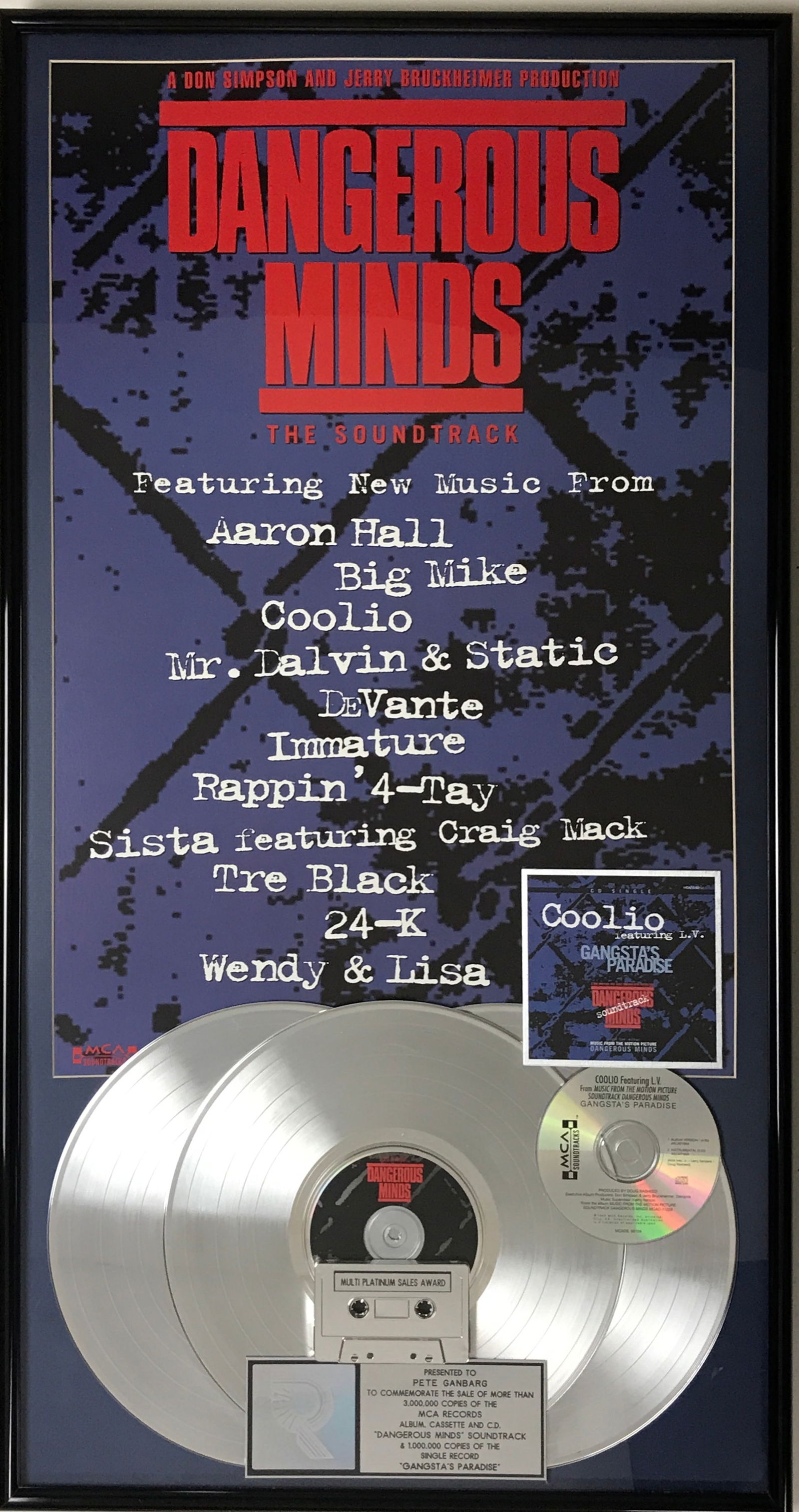 Coolio "Gangsta's Paradise" and Dangerous Minds OST Combo RIAA Award (1 of 6)