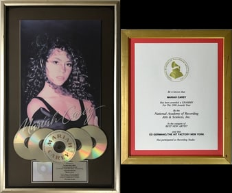 Mariah Carey debut RIAA 5x Multi-Platinum Album Award + Grammy Win Certificate