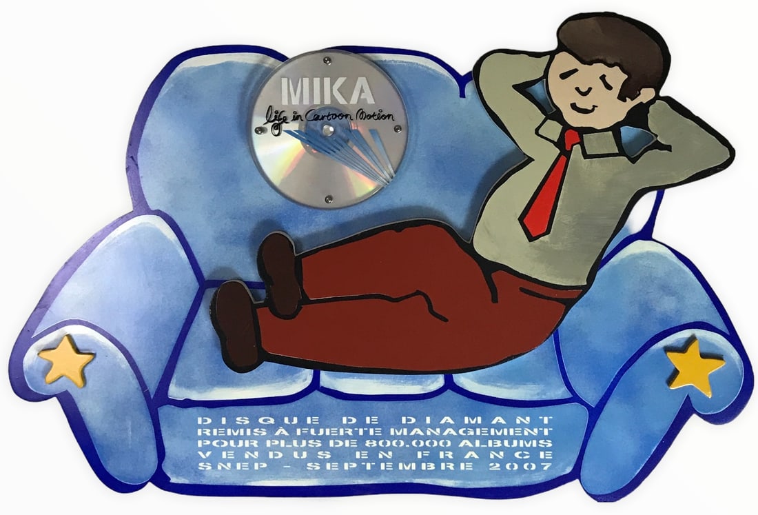 MIKA Life In Cartoon Motion French Diamond Award: French Disque de Diamant ("Diamond Record") Album Award for MIKA album Life In Cartoon Motion. Released on Jan. 6, 2007 this colorful award celebrates 800,000 copies sold in France as determined by SN
