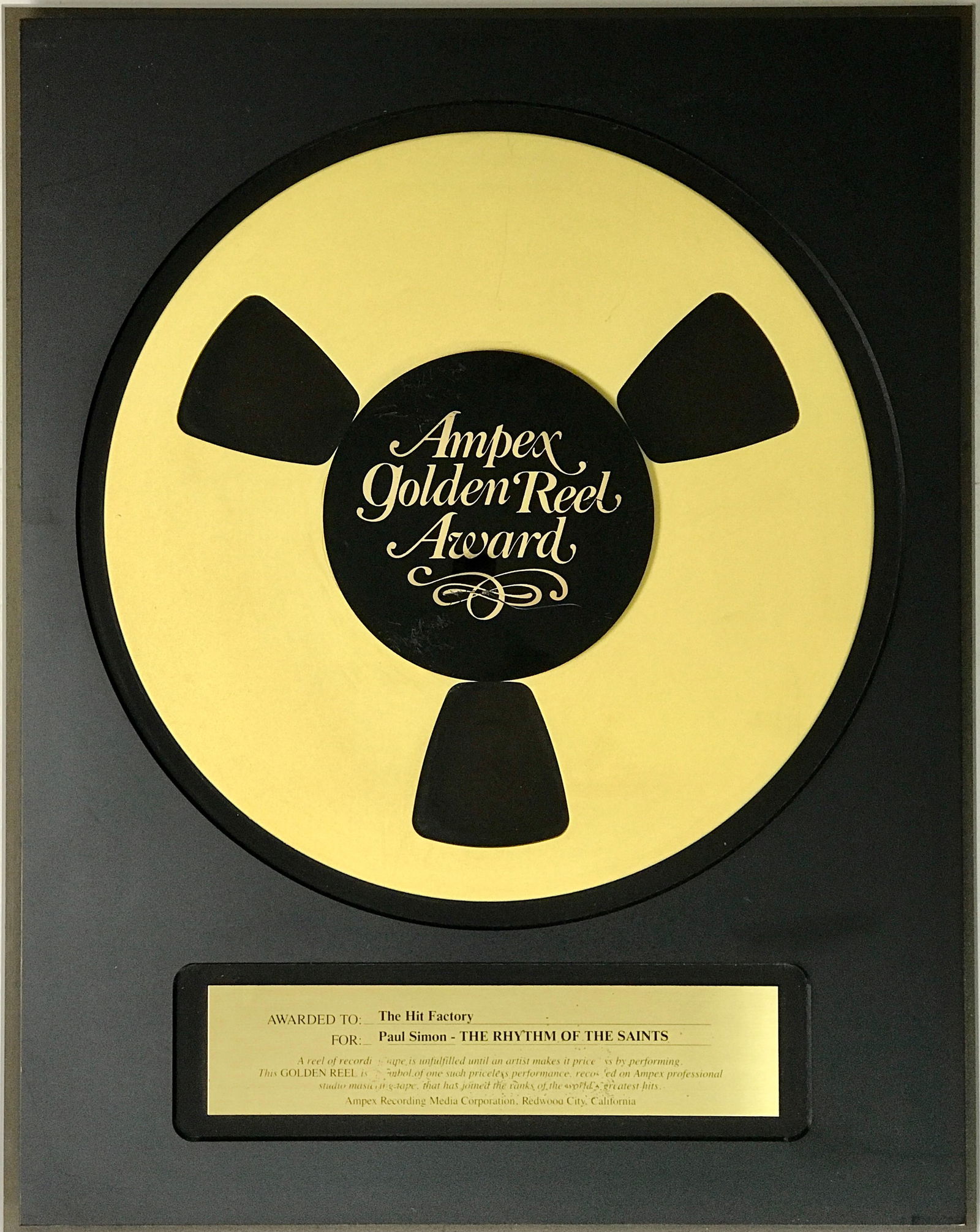 Paul Simon Rhythm Of The Saints album Ampex Golden Reel Award (1 of 5)