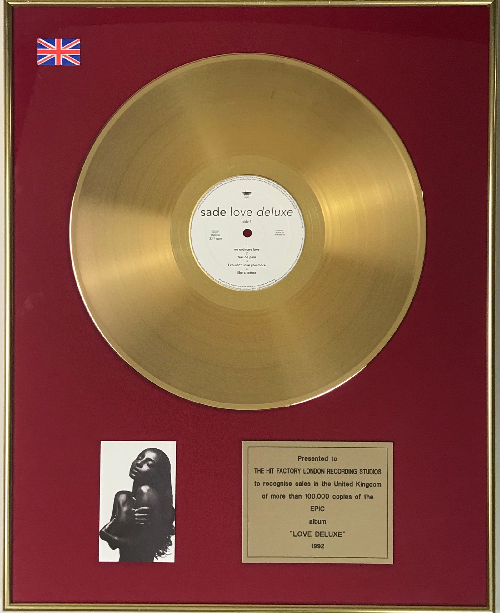 Sade Love Deluxe Epic Records UK Gold Award (1 of 6)