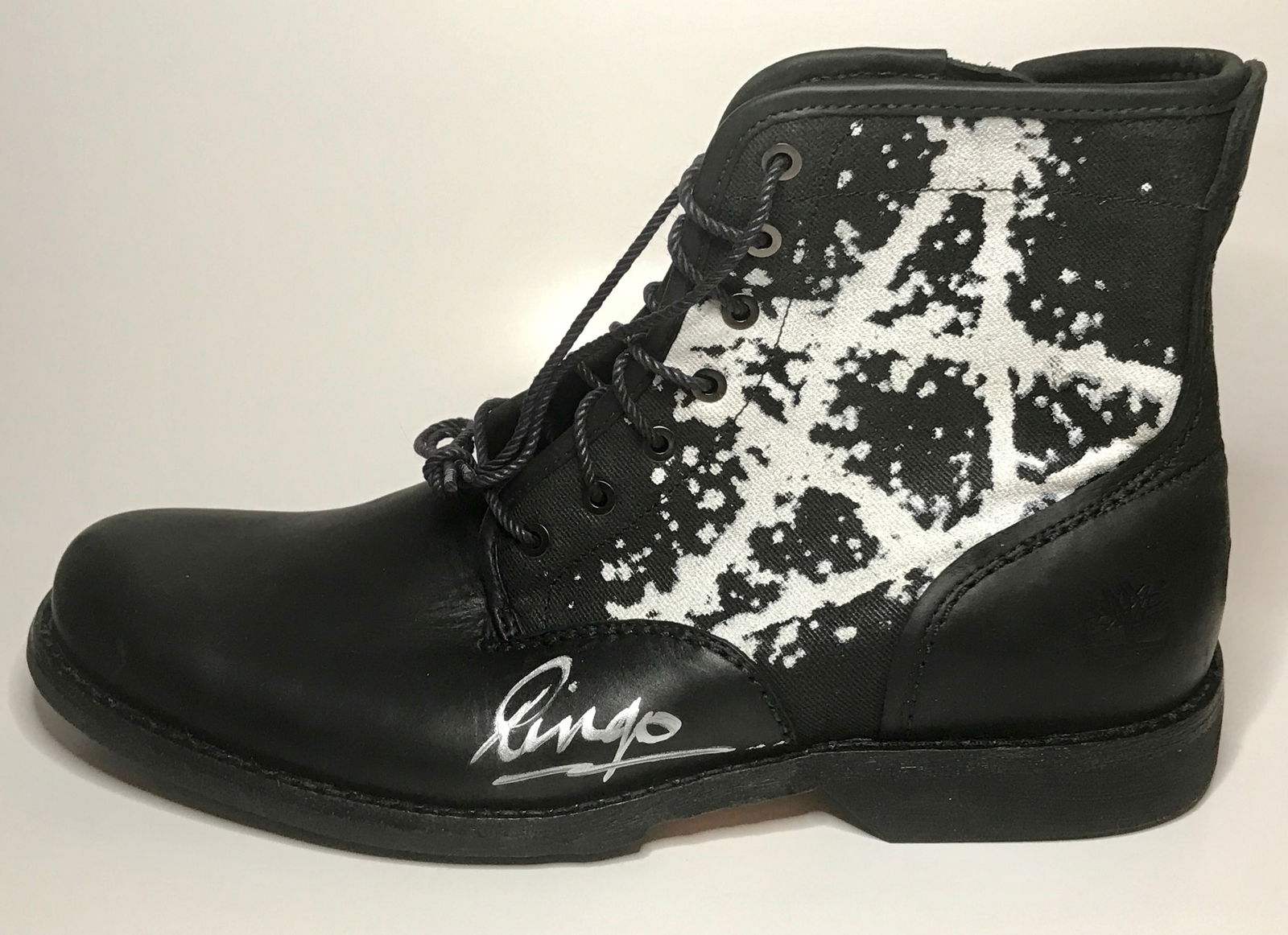 Beatles Ringo Starr Signed Timberland Boot w/BAS LOA: Ringo Starr custom-designed Timberland boot signed by Starr. Designed especially for The Beatles Ringo Starr, this shoe is a prototype that was hand signed by Ringo. It also includes distinctive "star