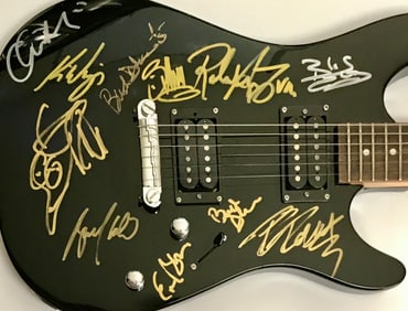B Gibbons, R Nielsen, K Winger, B Kulick +6 80s Rock Icons Signed Guitar