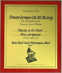 Bruce Springsteen "Dancing In The Dark" 1985 Grammy Win Studio Plaque - RARE
