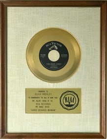 Elvis Presley "Hard Headed Woman" RIAA Gold 45 Award presented to Elvis Presley- RARE