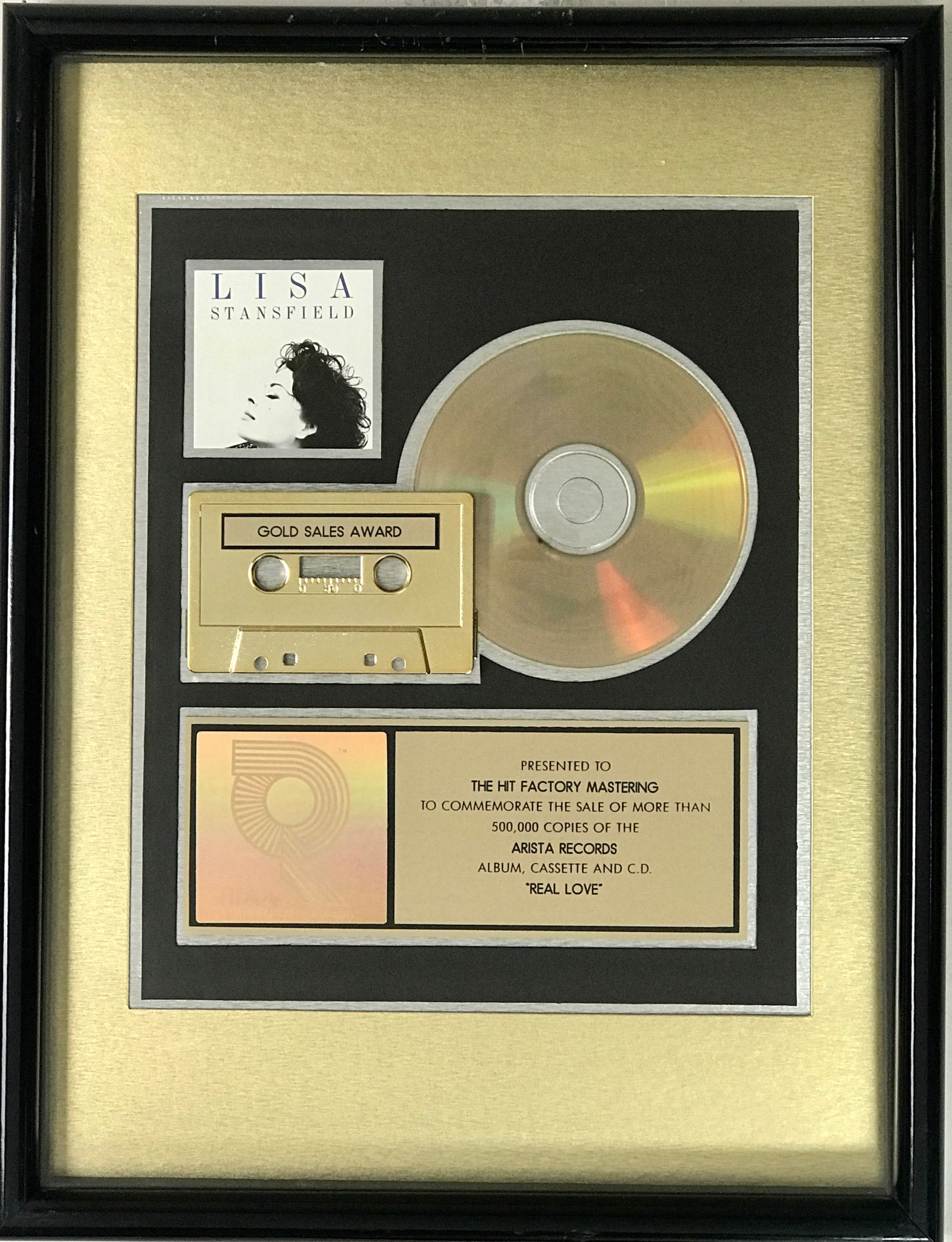 Lisa Stansfield Real Love RIAA Gold Album Award: RIAA Gold Album award Lisa Stansfield album Real Love. Released on Nov. 6, 1991, the album was certified Gold by the RIAA on Jan. 7, 1992 for 500,000 copies sold. The second solo album from Stansfield