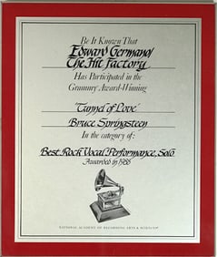 Bruce Springsteen "Tunnel Of Love" 1988 Grammy Win Plaque - RARE