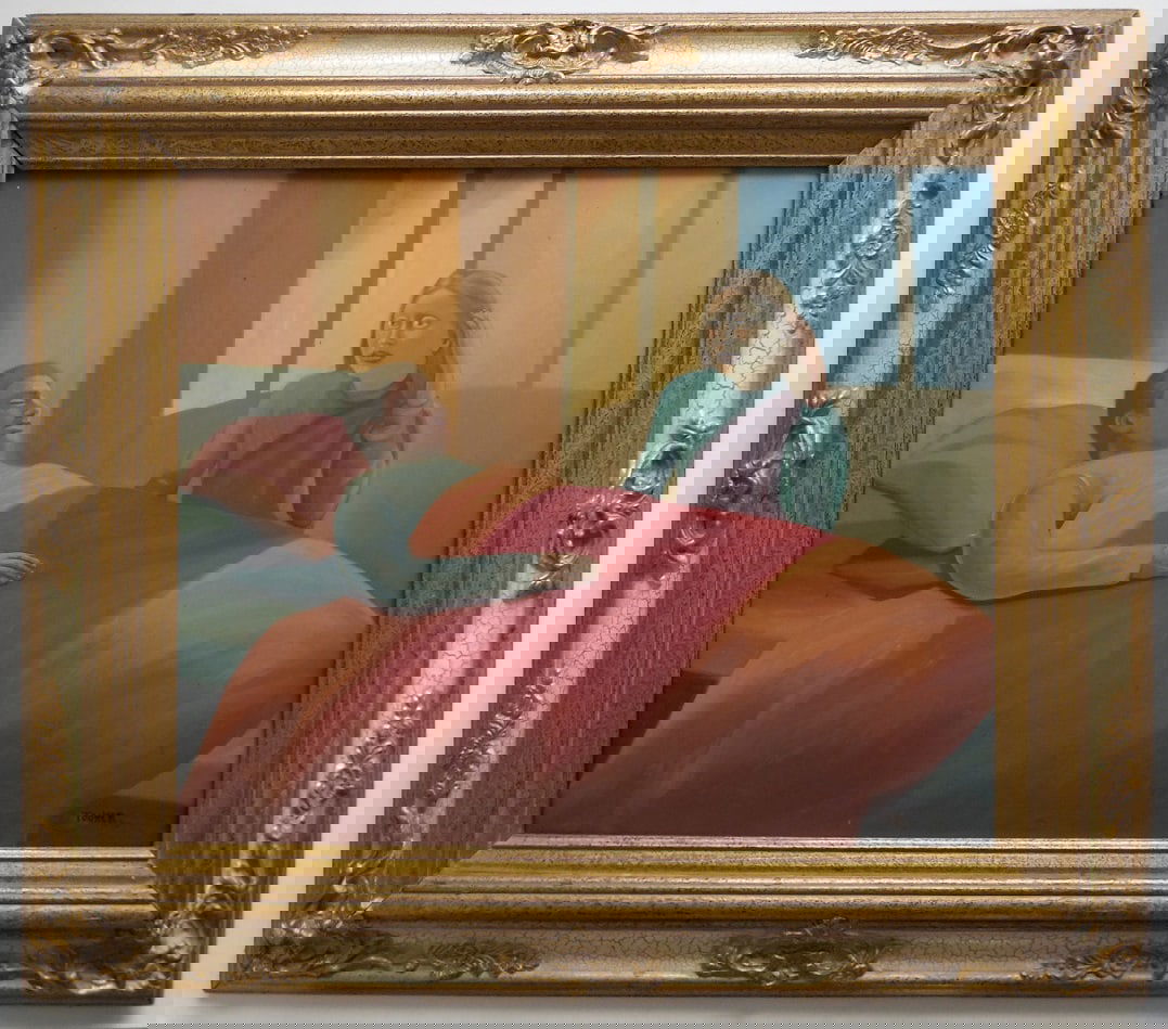 George tooker ( Untitle ): George tooker : ( No Coa ). Size: 24 "H x 20"W , Year Created: Not Dated , Signature: Signed Lower Right , Medium/Ground: Tempera on panel , Artist Biography :George Tooker Born: 1920 - Brooklyn, New