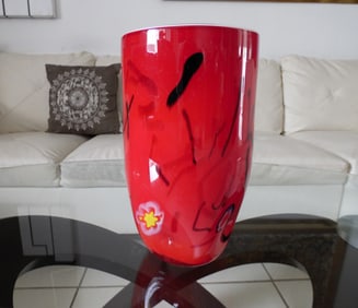 Deep red decorative blown glass vase