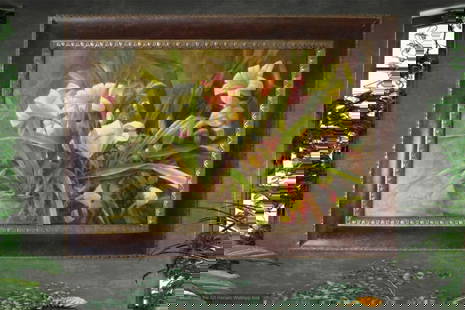 Kenneth ( “Lilies and Garden Light” ): Kenneth : ( “Lilies and Garden Light” ) ..Size ; 24"H x 36"W..Year Created: Not Dated ..Signature: Signed..Medium/Ground: Oil on canvas..Immerse yourself in the serenity of nature with this ex