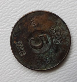 Swedish 5 Öre coin, 1953 - Gustaf VI Adolf - Bronze