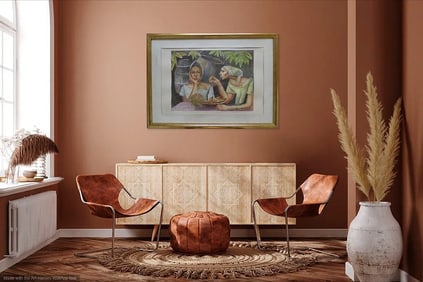 In the style of Anita Corpus Magsaysay-Ho – "Chatting under the Shade", Watercolor Scene