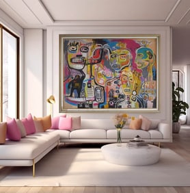 In the style of Jean-Michel Basquiat – Untitled Graffiti Composition, Acrylic on Canvas