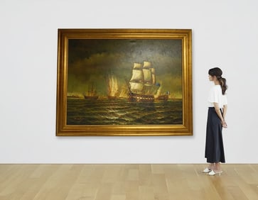 Título: H. Parker (20th Century) – "Battleships at Sea", Large Naval Battle Oil