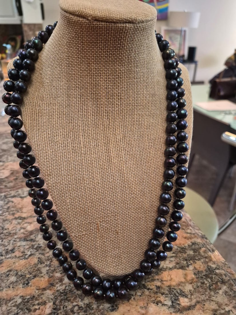 Vintage Ultra-Long Cultured Black Freshwater Pearl Strand Necklace - 50" Rope Length (1 of 9)
