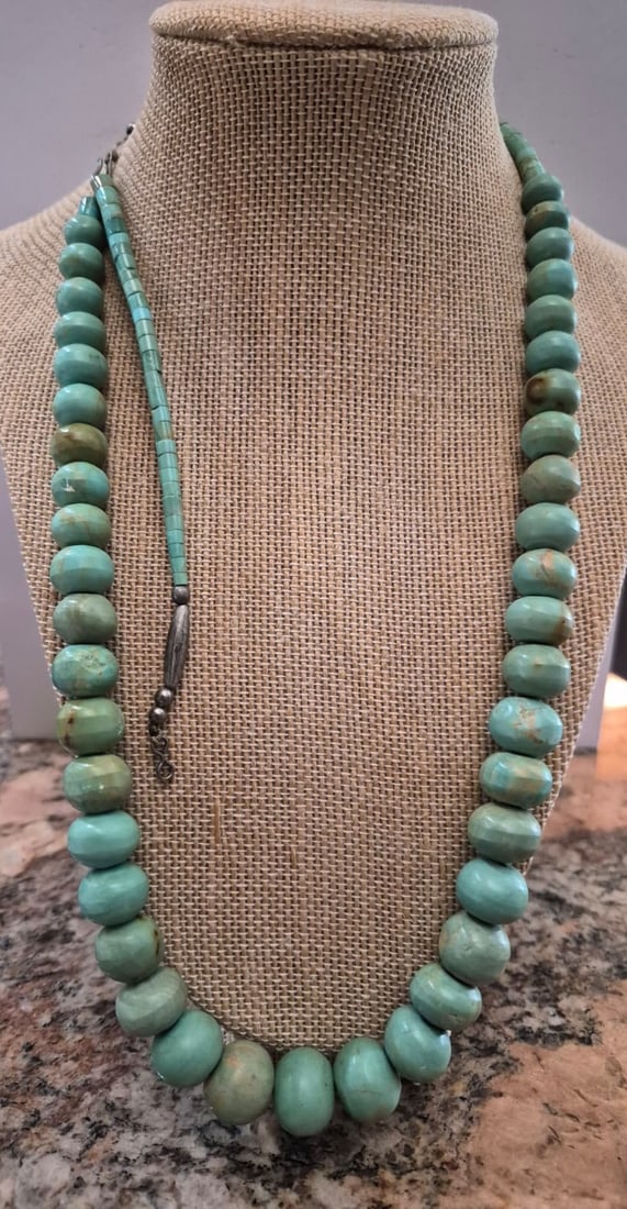 Vintage Navajo Sterling Silver & Large Graduated Turquoise Bead Necklace (1 of 11)